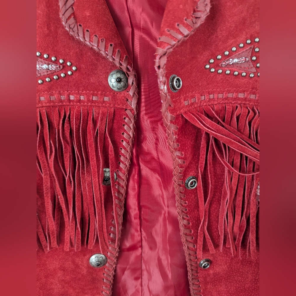 Scully Red Suede Fringe Leather Jacket (SIZE LARGE) - Picture 5 of 16